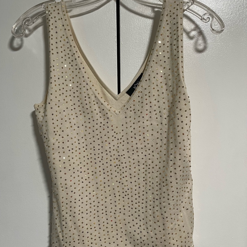 Jôn Sequin Embellished Cream Tank Top